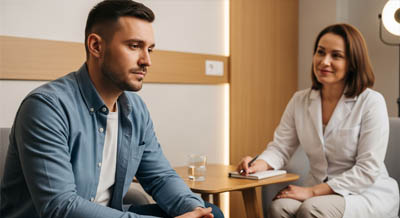 Пациент на приёме у психолога в клинике